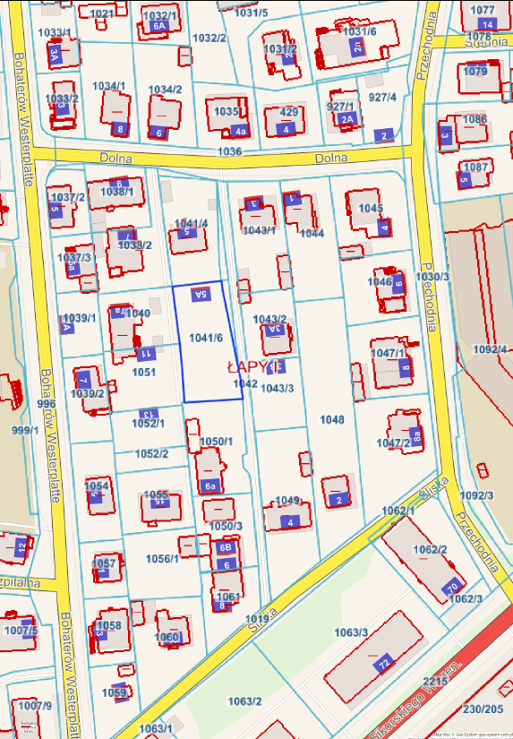 mapa z zaznaczona działką na sprzedaż