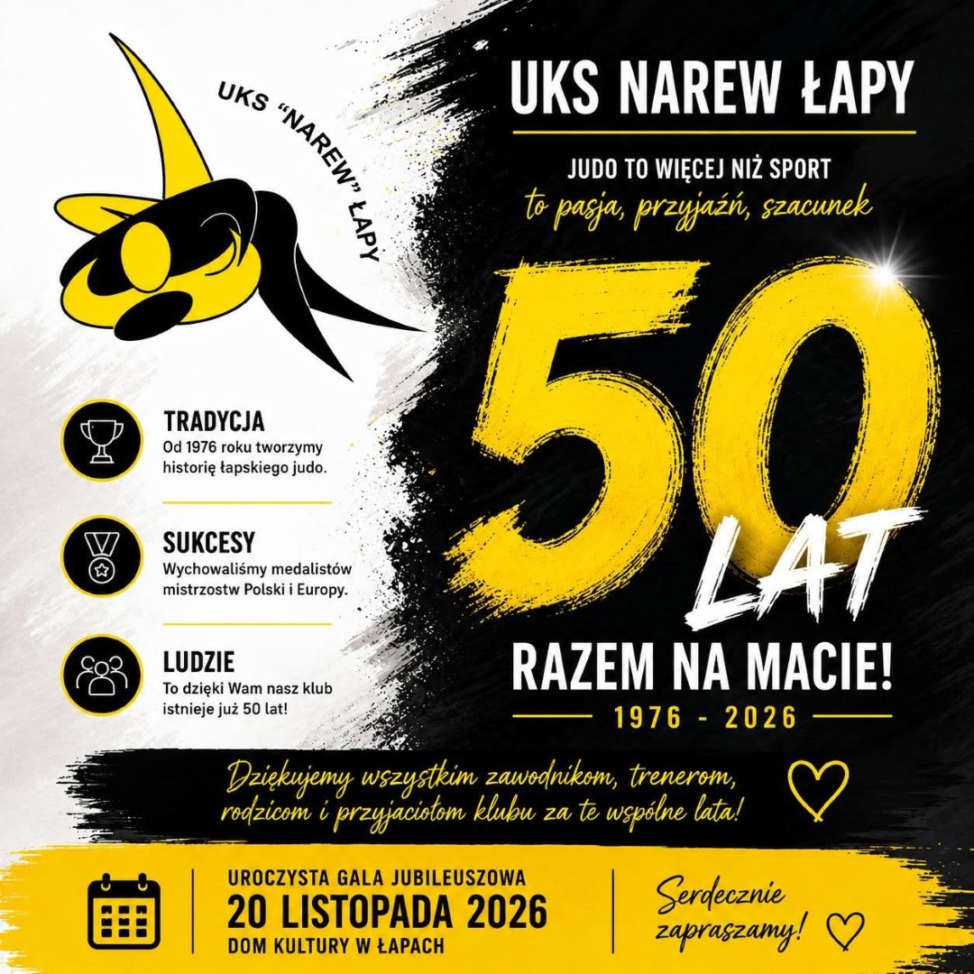 plakat informujący o 50-leciu UKS "Narew"
