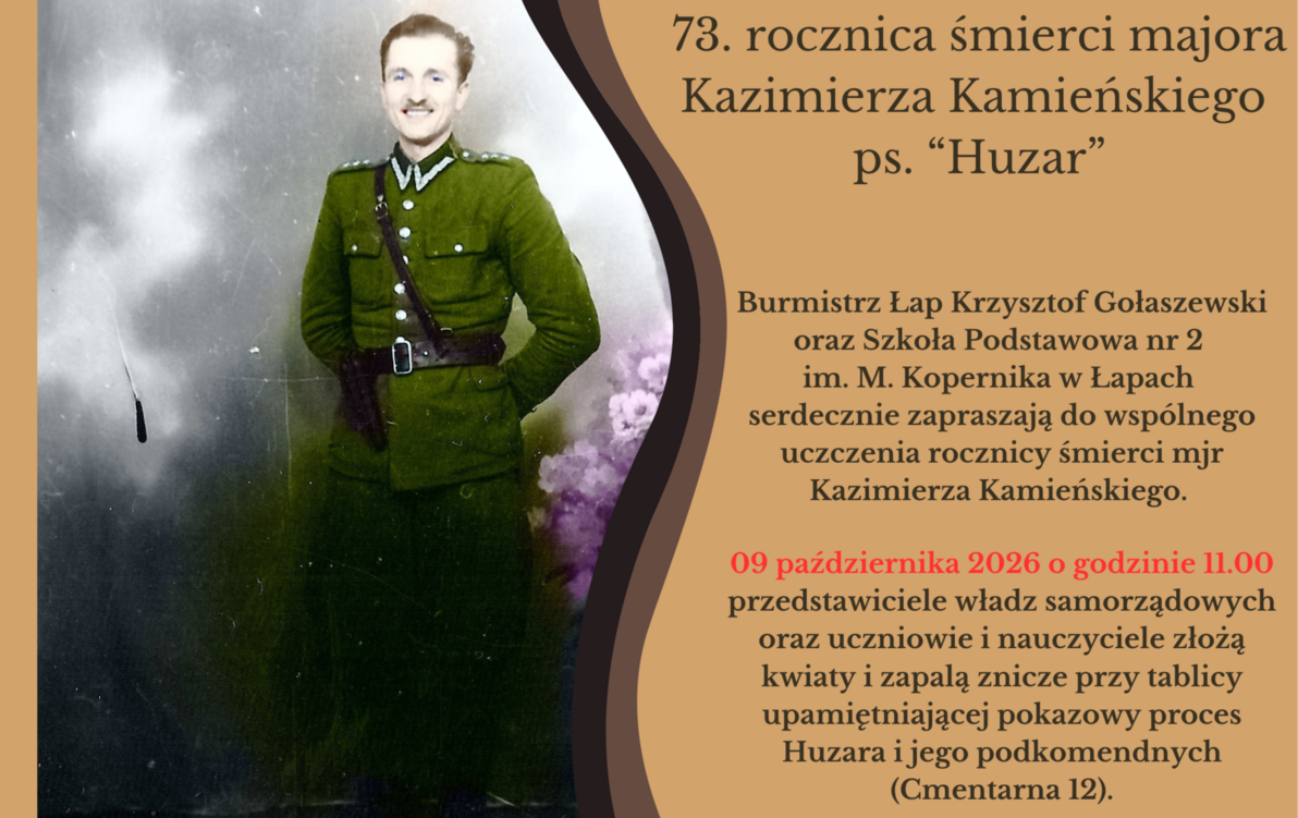 Plakat ze zdjęciem majora Kazimierza Kamieńskiego