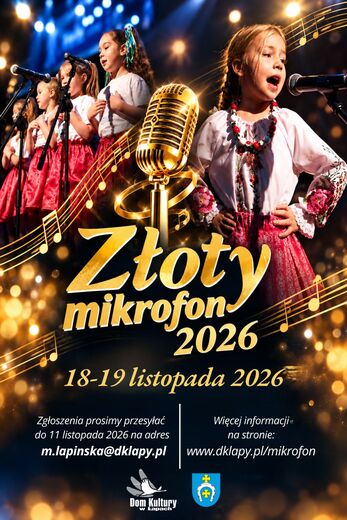 plakat informacyjny z dziećmi śpiewającymi przy mikrofonach