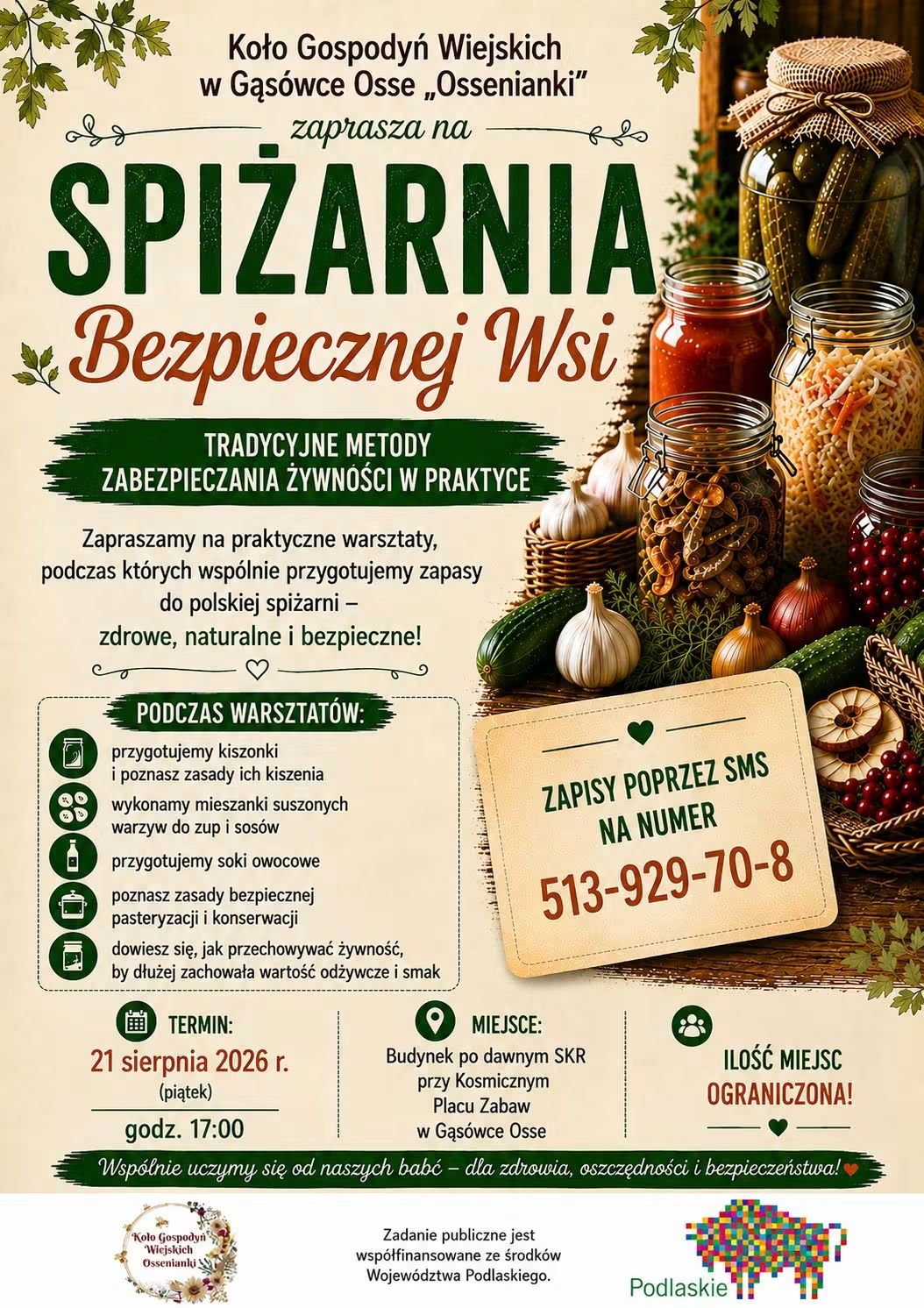 Plakat o&nbsp;warsztatach Spiżarnia bezpiecznej wsi