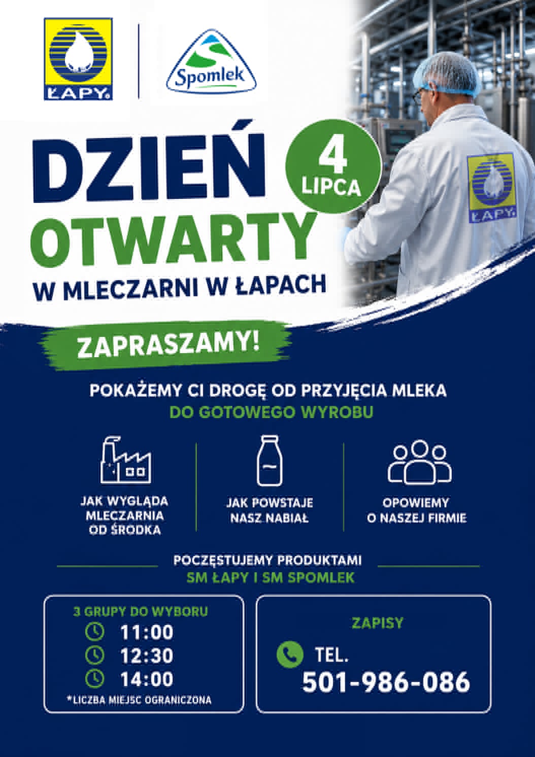 plakat z&nbsp;programem z&nbsp;pracownikiem mleczarni w&nbsp;tle