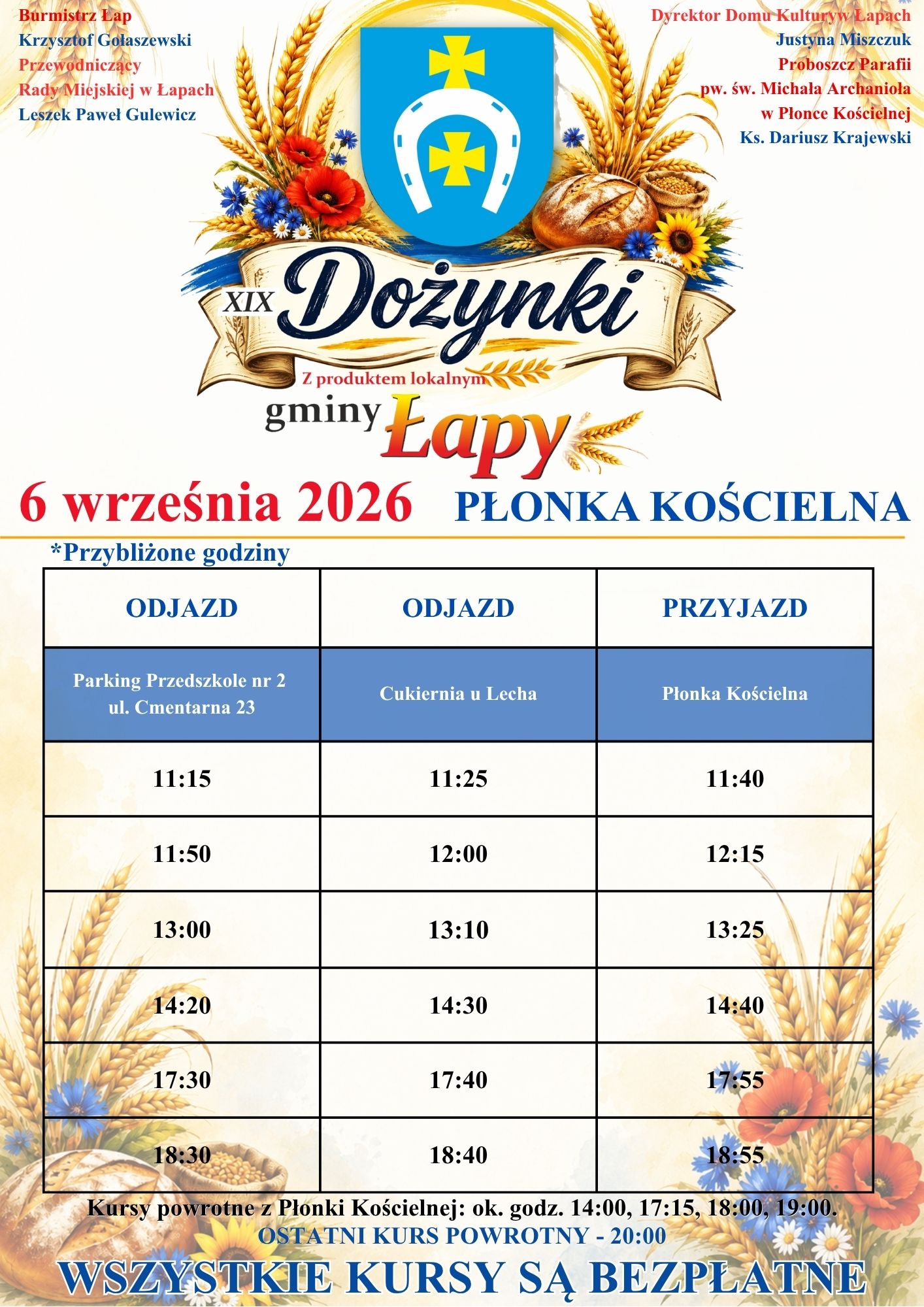 Rozkład jazdy autobusu dożynkowego