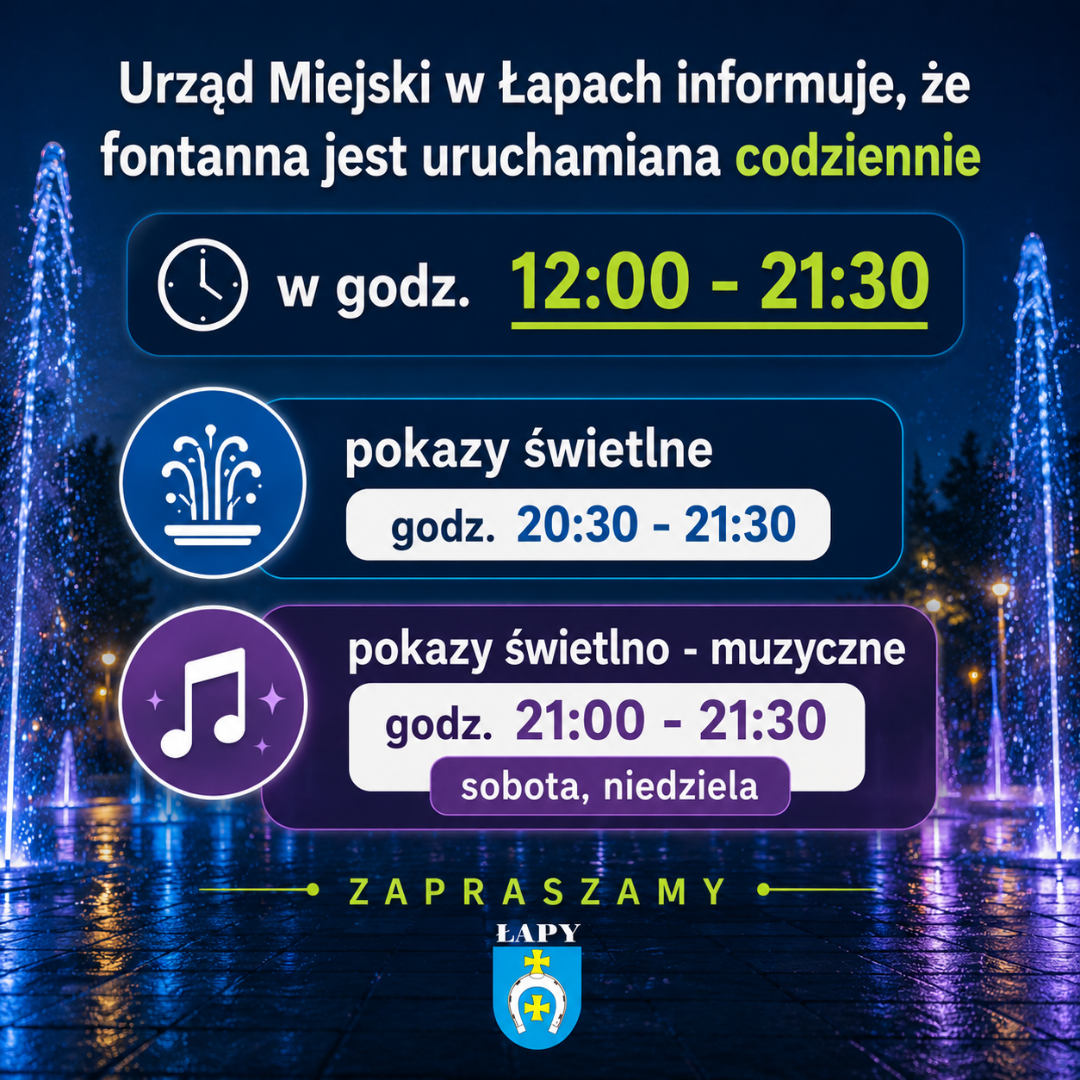 Fontanna baner z&nbsp;godzinami pokaz&oacute;w świetlnych