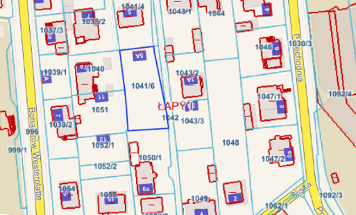 mapa z zaznaczona działką na sprzedaż