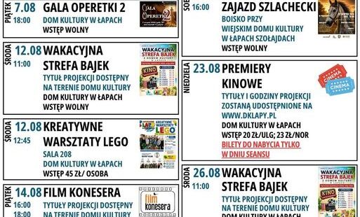 Zdjęcie do Harmonogram wydarzeń w sierpniu w Domu Kultury