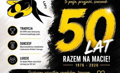 plakat informujący o 50-leciu UKS "Narew"