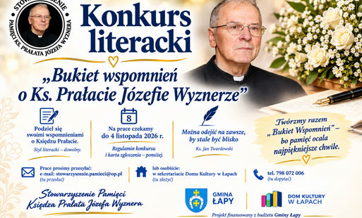 plakat ze zdjęciem ks. prałata Józefa Wyznera i informacjami z artykułu o wydarzeniu