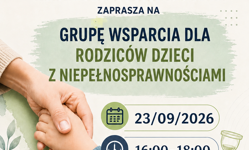 dwie dłonie i informacje o grupie wsparcia Siła Miłości