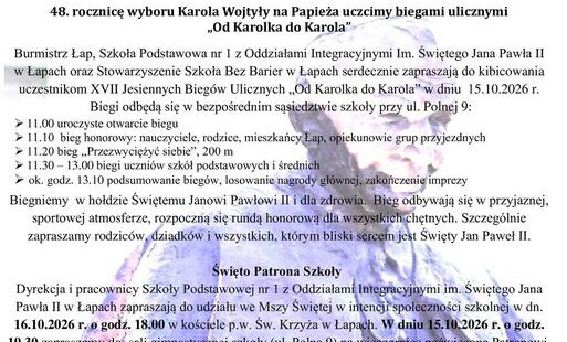Plakat informujący o wydarzeniu z ilustracją św. Jana Pawła II