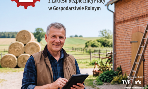 plakat informacyjny z rolnikiem z tabletem