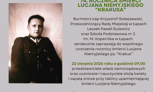 plakat informujący o 74. rocznicy smierci Lucjana Niemyjskiego