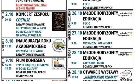 Harmonogram wydarzeń w październiku w Domu Kultury