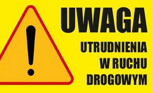 znak wykrzyknik i tekst utrudnienia